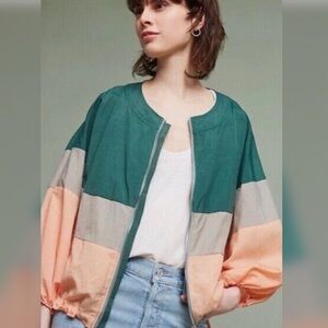 Anthropologie Elevenses Colorblock Nylon Dolman Sleeve Windbreaker Jacket M/L